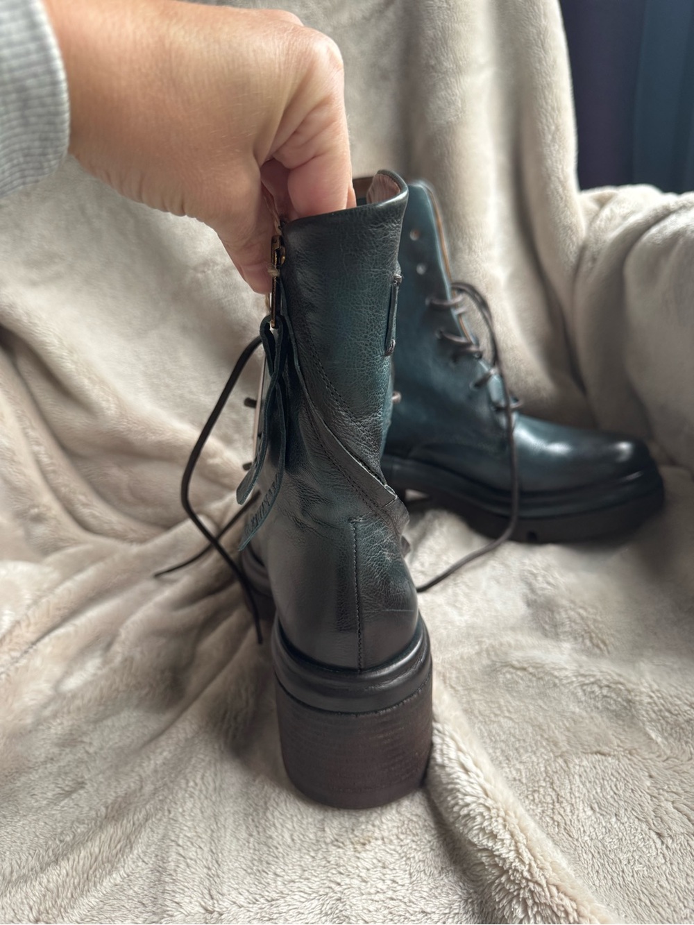 A.S.98 Teal Lace-Up Leather Ankle Boots - Picture 3 of 5